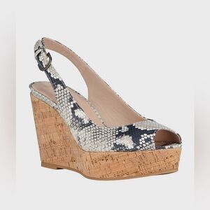 STUART WEITZMAN JEAN SNAKE EMBOSSED LEATHER SLINGBACK WEDGE SANDAL SIZE 6.5